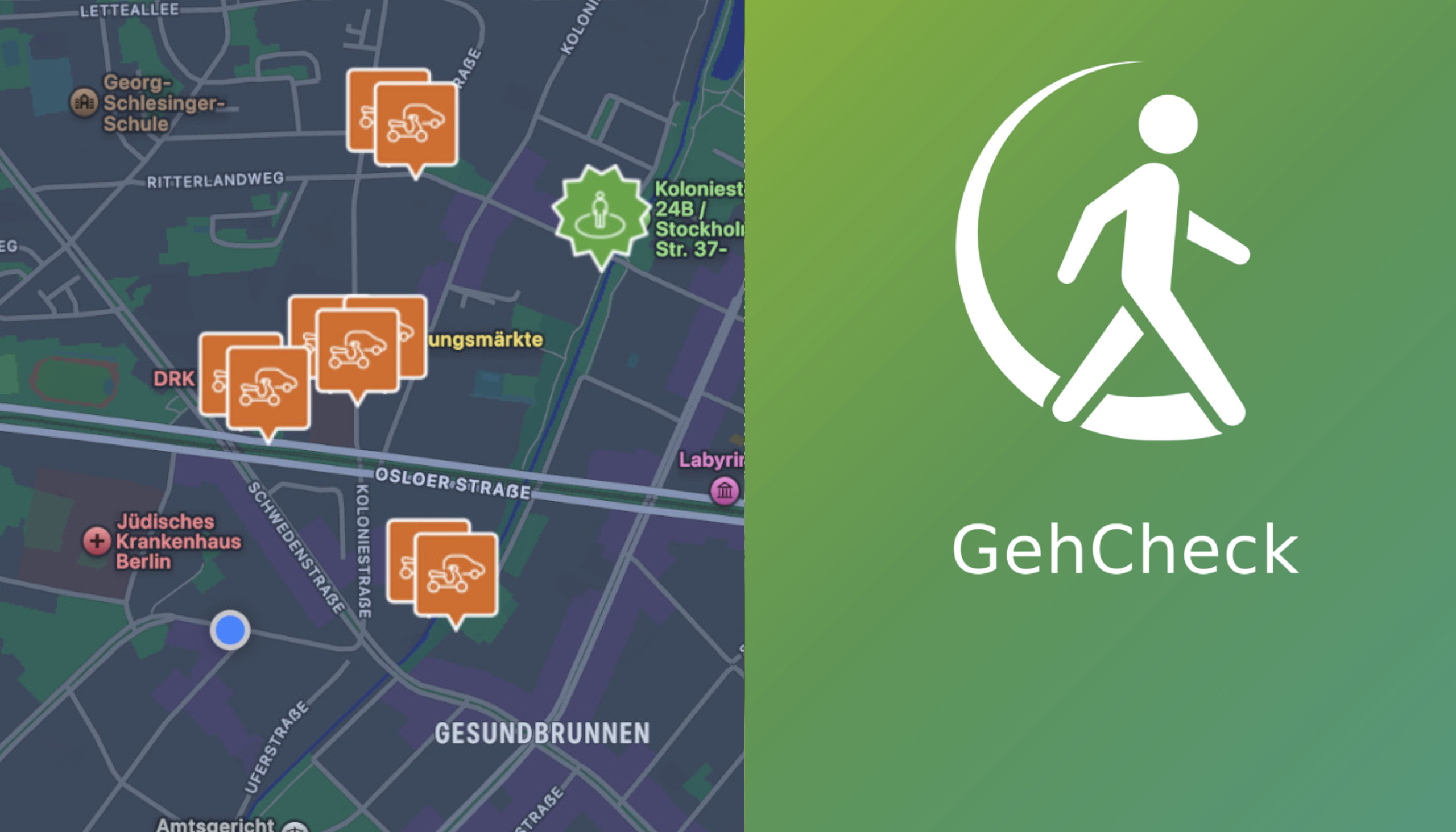 Ansicht der GehCheck-App